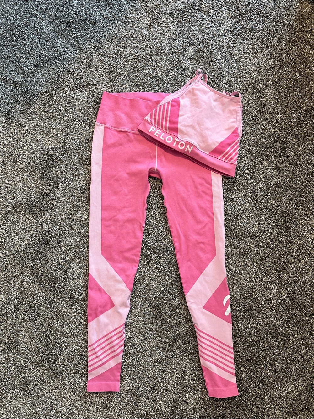 Peloton Pink Two-Piece Active Leggings and Crop Top Set